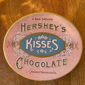 Reproduction Hershey’s Kisses Chocolate “A Rare Delicacy” oval pink storage box